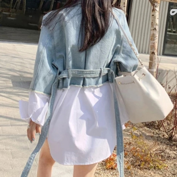 COMING SOON ⚠️🔜LONG SLEEVE BELTED TWO TONE JACKET WITH BELT -PREORDER - Picture 3 of 3